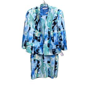 Kasper 2 piece Blue Green White Floral 20W Dress with Jacket NWT